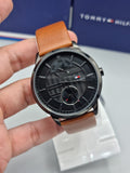 Buy Shop Tommy Hilfiger Hunter Black Dial Brown Leather Strap Watch for Men - 1791604 USA Online