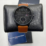 Buy Shop Tommy Hilfiger Hunter Black Dial Brown Leather Strap Watch for Men - 1791604 USA Online