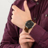 Buy Shop Tommy Hilfiger Hunter Black Dial Brown Leather Strap Watch for Men - 1791604 USA Online