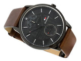 Buy Shop Tommy Hilfiger Hunter Black Dial Brown Leather Strap Watch for Men - 1791604 USA Online