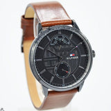 Buy Shop Tommy Hilfiger Hunter Black Dial Brown Leather Strap Watch for Men - 1791604 USA Online