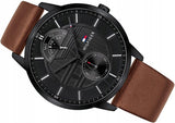 Buy Shop Tommy Hilfiger Hunter Black Dial Brown Leather Strap Watch for Men - 1791604 USA Online