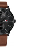Buy Shop Tommy Hilfiger Hunter Black Dial Brown Leather Strap Watch for Men - 1791604 USA Online