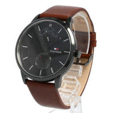 Buy Shop Tommy Hilfiger Hunter Black Dial Brown Leather Strap Watch for Men - 1791604 USA Online