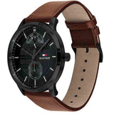 Buy Shop Tommy Hilfiger Hunter Black Dial Brown Leather Strap Watch for Men - 1791604 USA Online