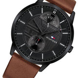 Buy Shop Tommy Hilfiger Hunter Black Dial Brown Leather Strap Watch for Men - 1791604 USA Online