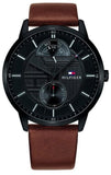 Buy Shop Tommy Hilfiger Hunter Black Dial Brown Leather Strap Watch for Men - 1791604 USA Online
