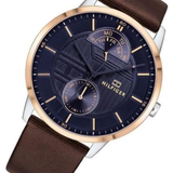 Buy Shop Tommy Hilfiger Hunter Blue Dial Brown Leather Strap Watch for Men - 1791605 USA Online