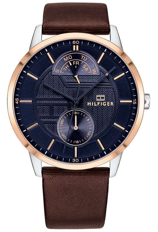 Buy Shop Tommy Hilfiger Hunter Blue Dial Brown Leather Strap Watch for Men - 1791605 USA Online