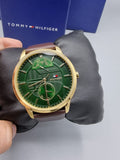 Buy Shop Tommy Hilfiger Hunter Green Dial Brown Leather Strap Watch for Men - 1791607 USA Online