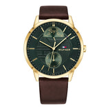 Buy Shop Tommy Hilfiger Hunter Green Dial Brown Leather Strap Watch for Men - 1791607 USA Online