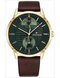 Buy Shop Tommy Hilfiger Hunter Green Dial Brown Leather Strap Watch for Men - 1791607 USA Online