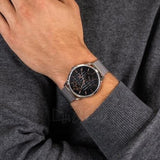 Buy Shop Tommy Hilfiger Hunter Quartz Black Dial Silver Steel Strap Watch for Men - 1791610 USA Online