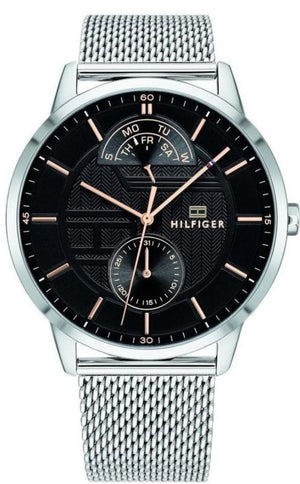 Buy Shop Tommy Hilfiger Hunter Quartz Black Dial Silver Steel Strap Watch for Men - 1791610 USA Online