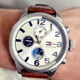 Buy Shop Tommy Hilfiger Jackson Multi-Function Silver Dial Brown Leather Strap Watch for Men - 1791239 USA Online