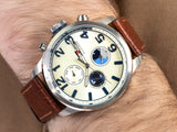 Buy Shop Tommy Hilfiger Jackson Multi-Function Silver Dial Brown Leather Strap Watch for Men - 1791239 USA Online