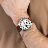 Buy Shop Tommy Hilfiger Jackson Multi-Function Silver Dial Brown Leather Strap Watch for Men - 1791239 USA Online