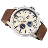 Buy Shop Tommy Hilfiger Jackson Multi-Function Silver Dial Brown Leather Strap Watch for Men - 1791239 USA Online