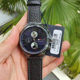Buy Shop Tommy Hilfiger Jackson Quartz Blue Dial Black Leather Strap Watch for Men - 1791241 USA Online