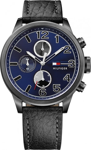 Buy Shop Tommy Hilfiger Jackson Quartz Blue Dial Black Leather Strap Watch for Men - 1791241 USA Online