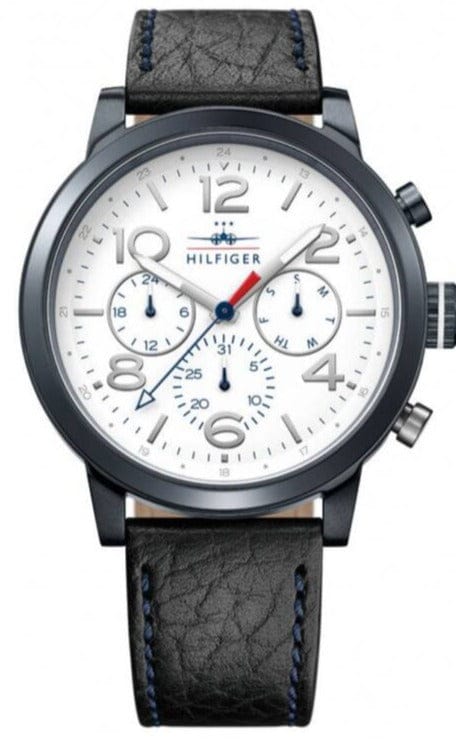 Buy Shop Tommy Hilfiger Jake Multi Function Quartz White Dial Black Leather Strap Watch for Men - 1791235 USA Online