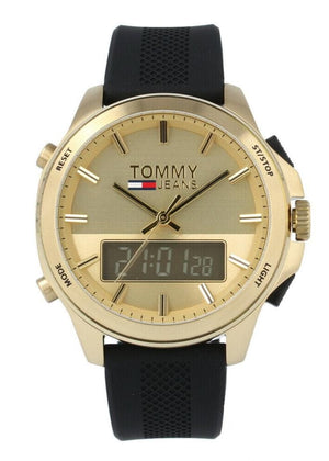Buy Shop Tommy Hilfiger Jeans Digital Analog Gold Dial Black Rubber Strap Watch For Women - 1791762 USA Online