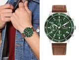 Buy Shop Tommy Hilfiger Jimmy Chronograph Green Dial Brown Leather Strap Watch For Men - 1791948 USA Online