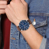 Buy Shop Tommy Hilfiger Jimmy Chronograph Quartz Blue Dial Brown Leather Strap Watch For Men - 1791946 USA Online