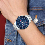 Buy Shop Tommy Hilfiger Jimmy Chronograph Quartz Blue Dial Silver Steel Strap Watch For Men - 1791949 USA Online