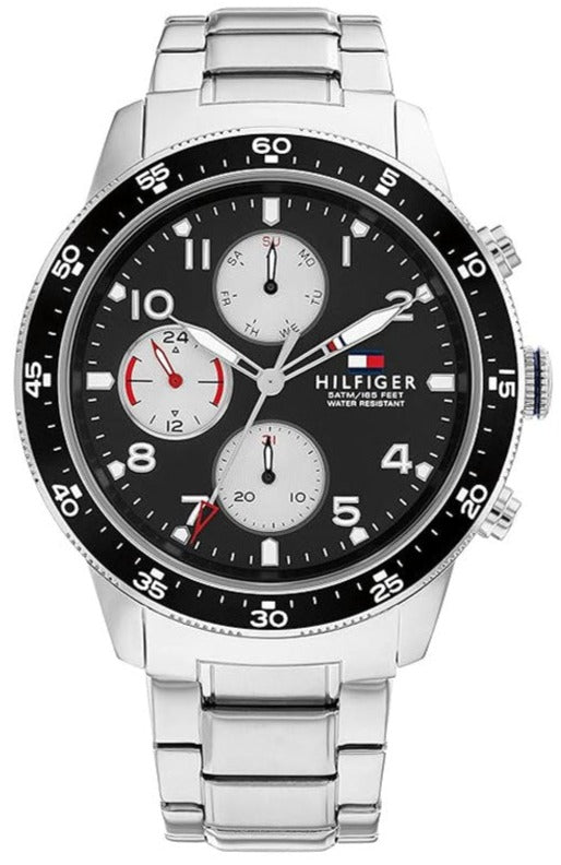 Buy Shop Tommy Hilfiger Jimmy Multifunction Black Dial Silver Steel Strap Watch For Men - 1791950 USA Online