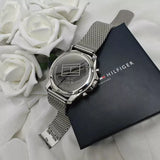 Buy Shop Tommy Hilfiger Jordan Chronograph Black Dial Silver Mesh Strap Watch For Men - 1792092 USA Online