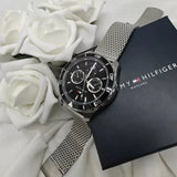 Buy Shop Tommy Hilfiger Jordan Chronograph Black Dial Silver Mesh Strap Watch For Men - 1792092 USA Online