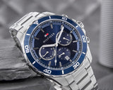 Buy Shop Tommy Hilfiger Jordan Chronograph Blue Dial Silver Steel Strap Watch For Men - 1792094 USA Online