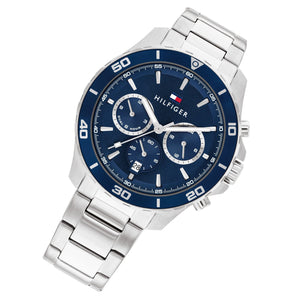 Buy Shop Tommy Hilfiger Jordan Chronograph Blue Dial Silver Steel Strap Watch For Men - 1792094 USA Online