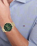 Buy Shop Tommy Hilfiger Jordan Chronograph Green Dial Gold Mesh Strap Watch For Men - 1792093 USA Online
