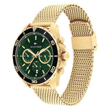 Buy Shop Tommy Hilfiger Jordan Chronograph Green Dial Gold Mesh Strap Watch For Men - 1792093 USA Online