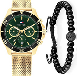 Buy Shop Tommy Hilfiger Jordan Chronograph Green Dial Gold Mesh Strap Watch For Men - 1792093 USA Online