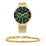 Buy Shop Tommy Hilfiger Jordan Chronograph Green Dial Gold Mesh Strap Watch For Men - 1792093 USA Online