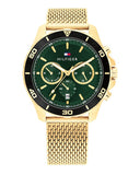 Buy Shop Tommy Hilfiger Jordan Chronograph Green Dial Gold Mesh Strap Watch For Men - 1792093 USA Online