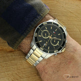 Buy Shop Tommy Hilfiger Jordon Chronograph Black Dial Two Tone Steel Strap Watch For Men - 1792095 USA Online