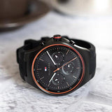 Buy Shop Tommy Hilfiger Justin Black Dial Black Rubber Strap Watch For Men - 1792056 USA Online