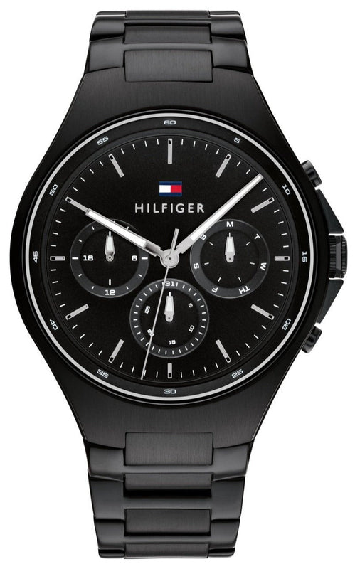 Buy Shop Tommy Hilfiger Justin Chronograph Black Dial Black Steel Strap Watch For Men - 1792055 USA Online
