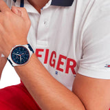 Buy Shop Tommy Hilfiger Justin Chronograph Blue Dial Blue Rubber Strap Watch for Men - 1792057 USA Online