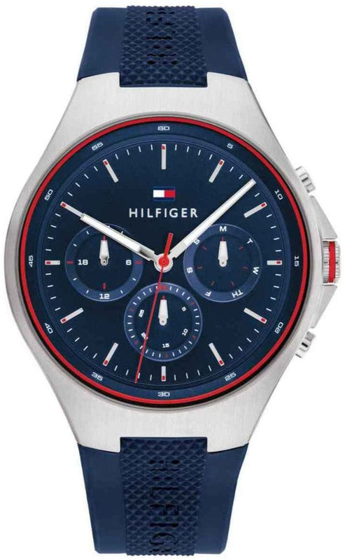 Buy Shop Tommy Hilfiger Justin Chronograph Blue Dial Blue Rubber Strap Watch for Men - 1792057 USA Online