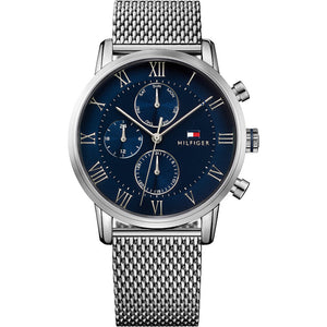 Buy Shop Tommy Hilfiger Kane Quartz Blue Dial Silver Mesh Bracelet Watch for Men - 1791398 USA Online