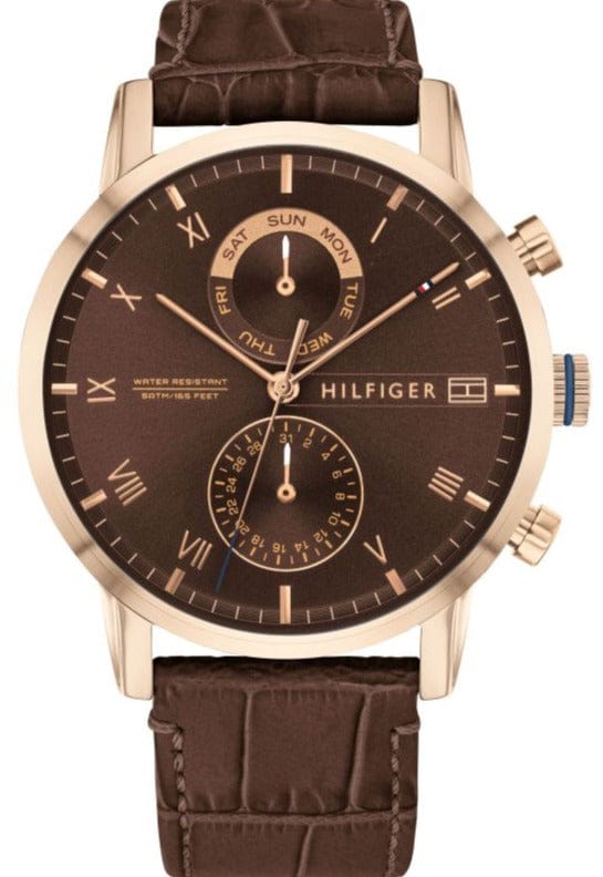 Buy Shop Tommy Hilfiger Kane Brown Dial Brown Leather Strap Watch for Men - 1710400 USA Online