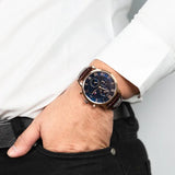 Buy Shop Tommy Hilfiger Kane Chronograph Blue Dial Brown Leather Strap Watch for Men - 1791399 USA Online