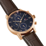 Buy Shop Tommy Hilfiger Kane Chronograph Blue Dial Brown Leather Strap Watch for Men - 1791399 USA Online