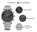 Buy Shop Tommy Hilfiger Kane Chronograph Grey Dial Silver Steel Strap Watch for Men - 1791397 USA Online