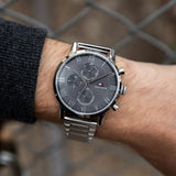 Buy Shop Tommy Hilfiger Kane Chronograph Grey Dial Silver Steel Strap Watch for Men - 1791397 USA Online